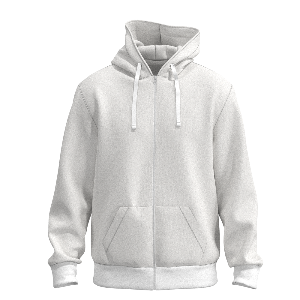 "Customizable hoodie jacket in black with front zipper, embroidered logo on chest, and drawstring hood."